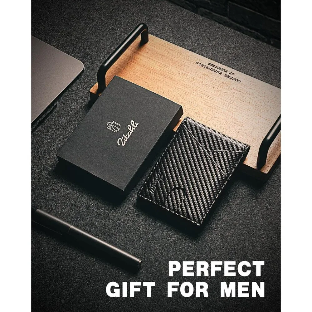 Men - with Money Clip Slim Leather Slots Credit Card Holder RFID